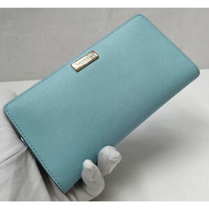 Kate Spade New York Blue Crossgrain Leather Credit Cards ID Window Bifold Wallet